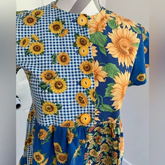 Patchwork sunflower midi dress size Small - Picture 2 of 5